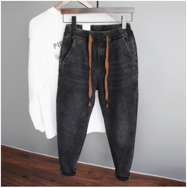 

черный высокая упругие мужчины досуг свободные джинсы tide мужской эластичный пояс, Blue