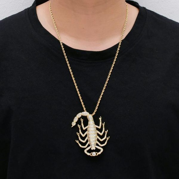 

brass cz iced out hip hop jewelry men necklace animal big scorpion pendant cn207, Silver