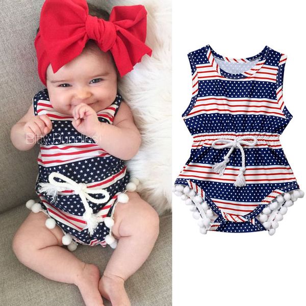 

super hero movie image infant baby girl 4th of july outfits ball tassel romper jumpsuit clothes sunsuit, Blue