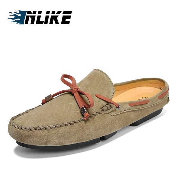 

genuine leather slippers men shoes sandals for men loafers mules fashion beach shoes, Black