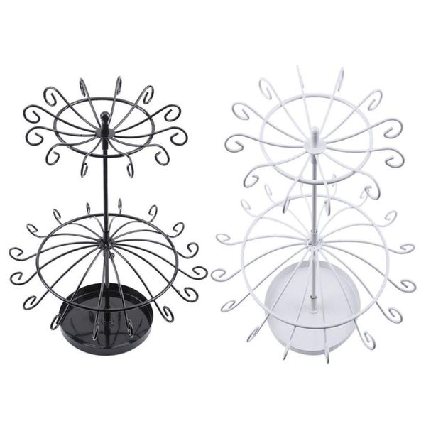 

double layer rotary necklace jewelry storage rack holder sundries organizer, Black