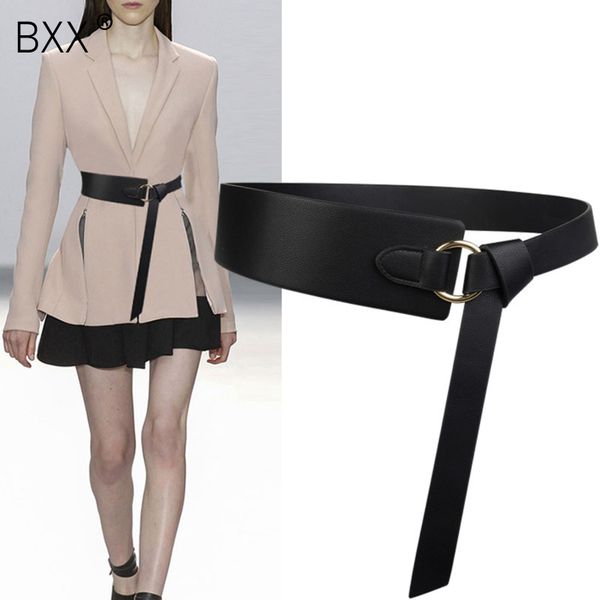 

bxx] wide knotted belt female 2020 brand designer windbreaker belts pu leather waistbands simple wild belt waist tide hk061, Black;brown