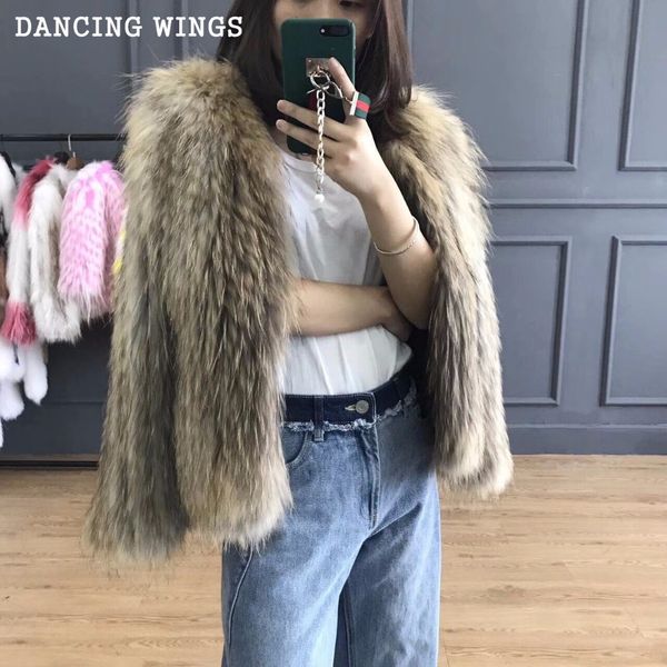 

natural raccoon fur knitted coat women's long sleeve winter warm genuine fur coats jackets, Black