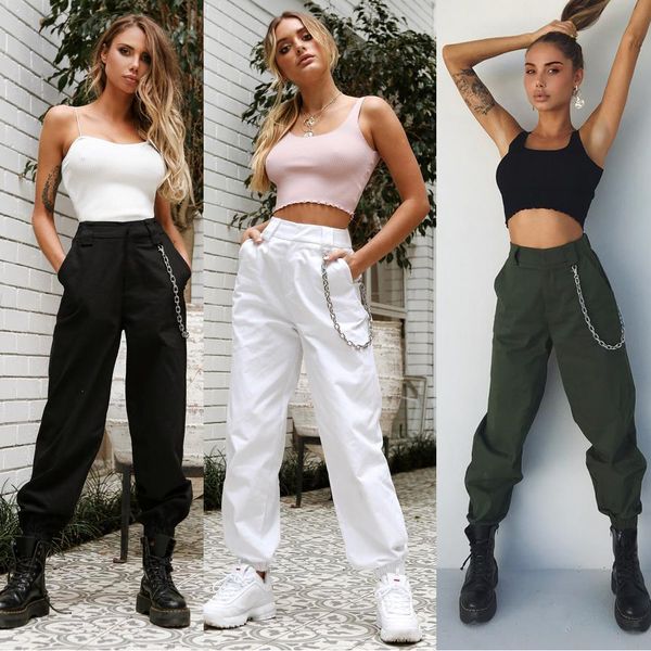 

high waist leggings womens pants high women waist elegant hip hop vogue pant solid ladies pantalon femme trousers streetwear dames, Black;white
