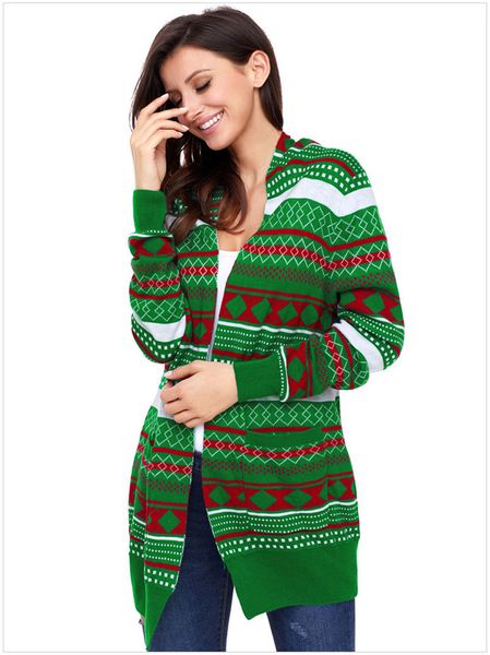 

christmas women designer sweater autumn womens v neck cardigan sweaters digital printed female loose clothing, White;black