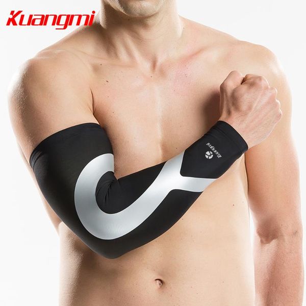 

kuangmi 1 piece sport protector arm sleeve men women cycling arm warmers cover compression sleeve uv sleeves basketball, Black;gray