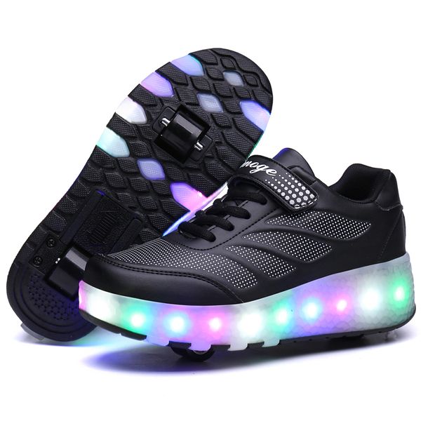 

Heelys LED Light Sneakers with Double TWO Wheel Boy Girl Roller Skate Casual Shoe Zapatillas Zapatos Con Black