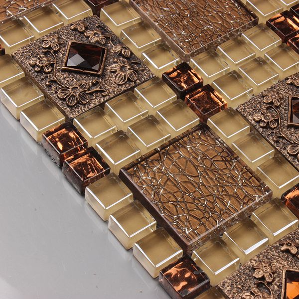 

3d retro imitate gold crystal glass mosaic tile mirror fireplace european style personality wall decorate