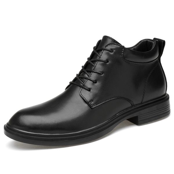 

heighten boots genuine leather men boots autumnmen waterproof soft ankle shoes, Black