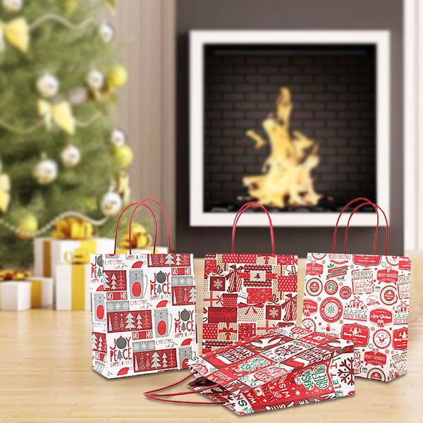 

christmas decorations 4pcs cartoon lovely pattern gifts bag festive kraft paper bottom tote bags party decor bolas de natal 2019