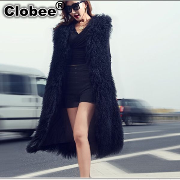 

2019 outwear 2019 street sleeveless winter women x-long faux fur vest coat plus size black mongolia sheep fur vest v699
