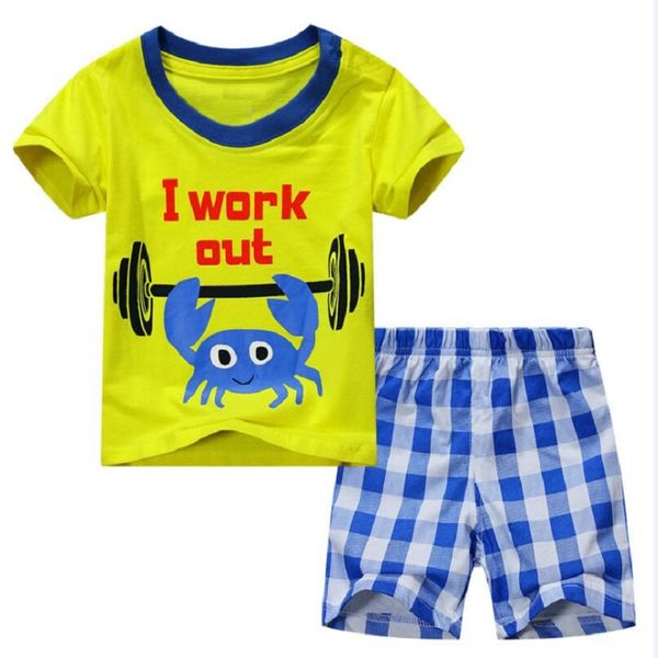 

sea animal boy t-shirt брючный костюм детей лета 2-piece set одежда пляж sailor якорь детский outfit спортивный костюм 100% хлопок топ, White