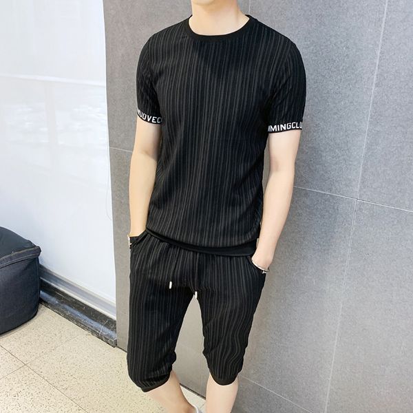 

мужской дизайнер с коротким рукавом повседневный костюм круглый вырез тонкий футболка шорты прилив студентов, White;black