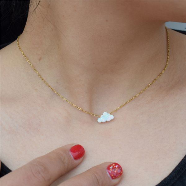 

white opal pendant hand opal cloud necklace women girl baby choker necklace jewelry collier femme choker bijoux birthday gift, Silver