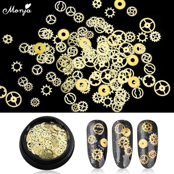 

monja nail art gold metal wheel gears steam steampunk rivet studs charms flakes charm decoration accessories, Silver;gold