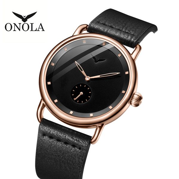 

onola stainless steel simple men watch 2019 genuine leather classy wrist watch men fashion casual waterproof relogio masculino, Slivery;brown