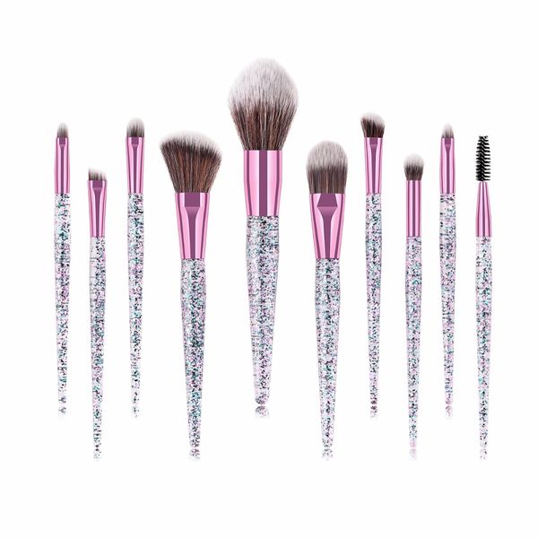 

10pcs rhinestone crystal glitter makeup brushes set soft synthetic foundation brushes blending concealer make up brush set
