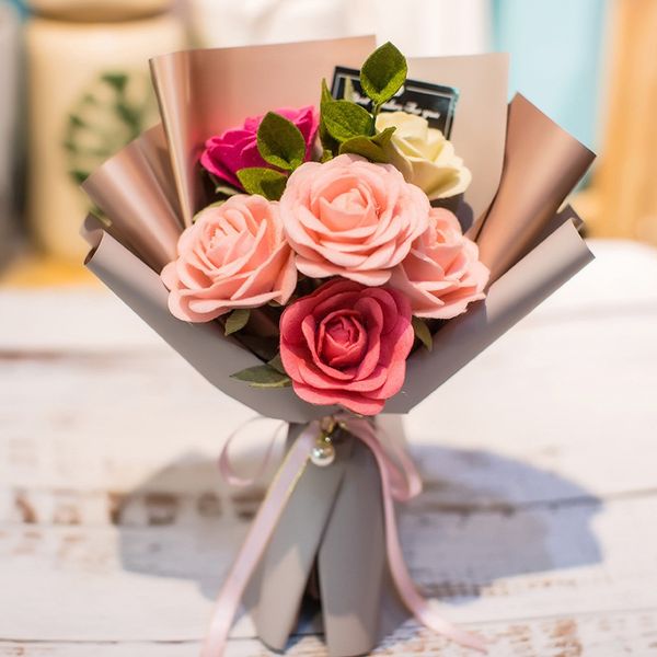 

non-woven holding flowers with light handmade felt roses bouquet diy fabric craft material kit