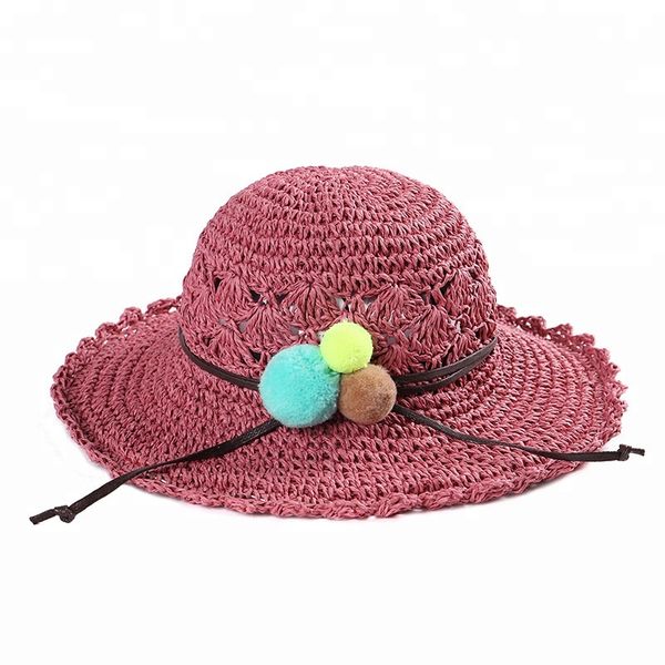 

пом пом мяч декоративные складной летние бумаги крючком пляж солнце крышка шляпа для детей