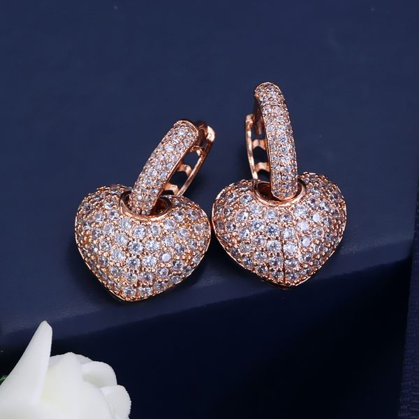 

charms trendy full mirco paved cubic zirconia heart earring fashion jewelry for women wedding drop earring party jewelry, Silver