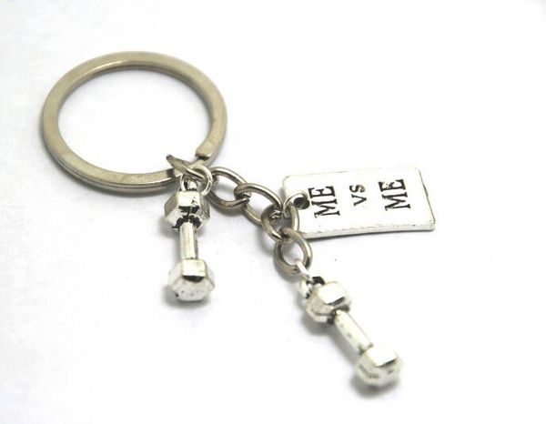 

горячая древняя серебряная гантель me v me письмо тег очарование брелок брелок мода творчество фитнес тренажерный зал ювелирные изделия для, Slivery;golden