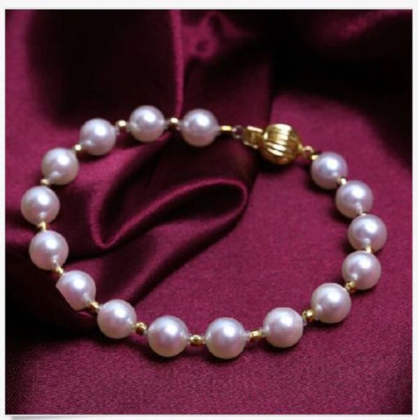 

10-9 mm south sea white pearl bracelet 7.5-8 inch, Black