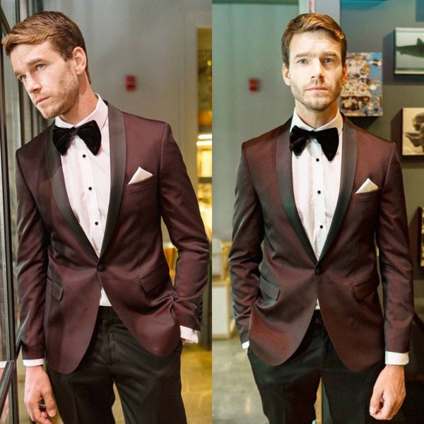 

fashion men suits wine color check design suits 2 pieces one button groom wedding formal tuxedos custom made business men wear, Black;gray