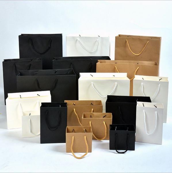 

200pcs/lot black/brwon/white kraft paper bag with handle wedding party favor paper gift bags welcome custom
