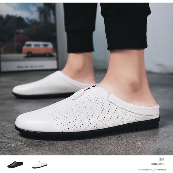 

2020 summer men shoes fashion mules shoes daily outdoor casual men before package black white pointed bteathable slippers
