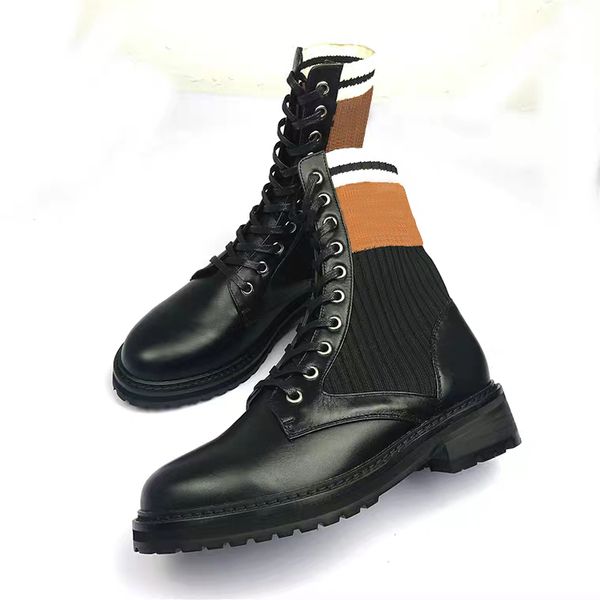 

women retros trick boots luxury designer leather sock patchwork ankle boots womens lace up fashion daily shoes wholesale, Black