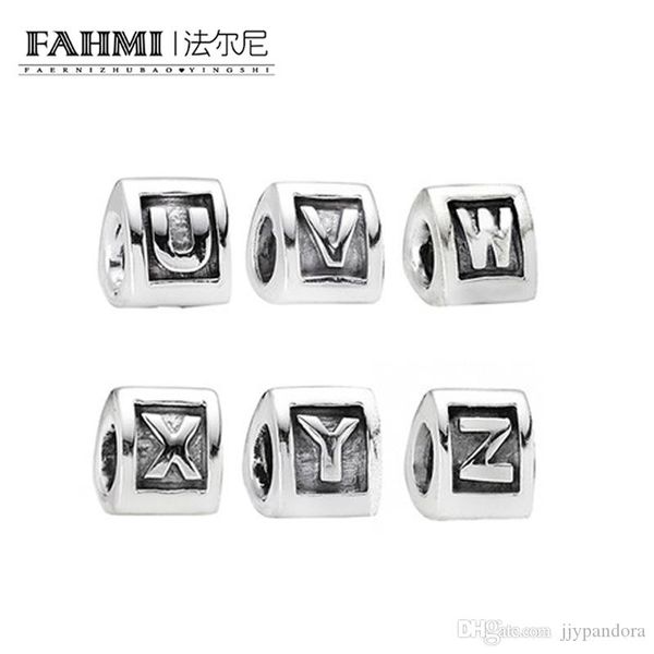 

fahmi 100% 925 sterling silver new 26 alphabet u-z charm beaded fit diy bracelet bangle necklace women jewelry, Black