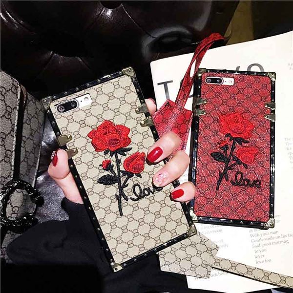 

Rose Embroidery Designer Phone Cases for Iphone XR XS MAX 6 s 7 8 plus for Samsung S9 Plus Fashion Back Cover
