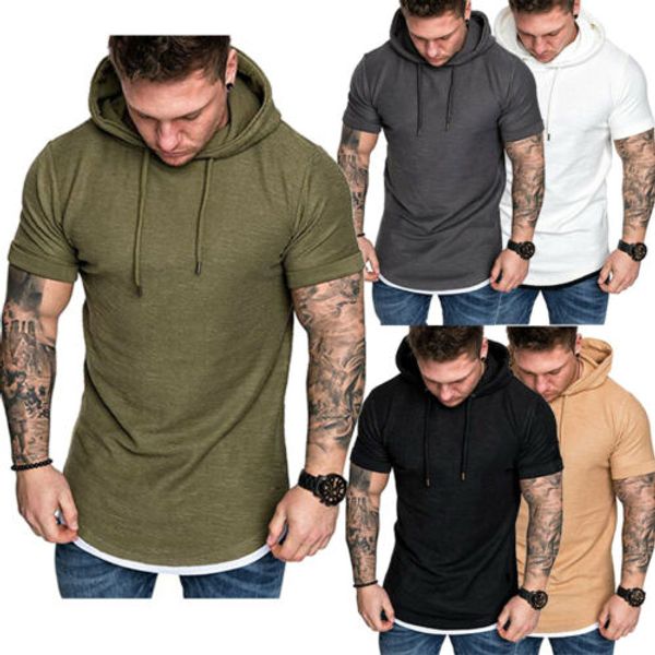 

hoodie mens slim fit short shirt muscle fashion sleeve shirts hooded basic ogwck, Black