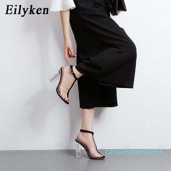

eilyken 2020 new pvc women sandals clear transparent ankle strap high heels party sandals women shoes size 35-42 c03, Black
