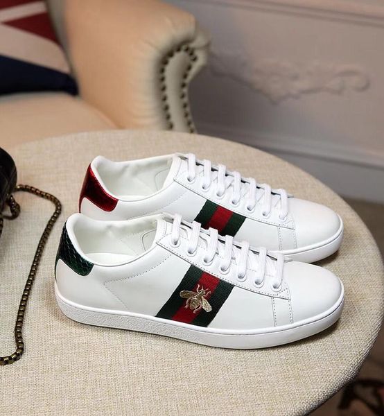 

2019 designer shoes G@ncci high-end embroidery white heart bee heart leather designer sports shoes ladies casual shoes size