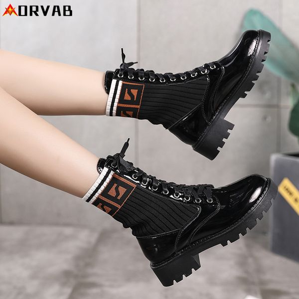 

women shoes patent leather ankle boots for women fashion black high shoes woman spring autumn martin boots winter sock boots