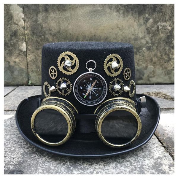 

men women high-end handmade steampunk hat with gear glasses stage magic hat performance size 57cm steampunk, Blue;gray