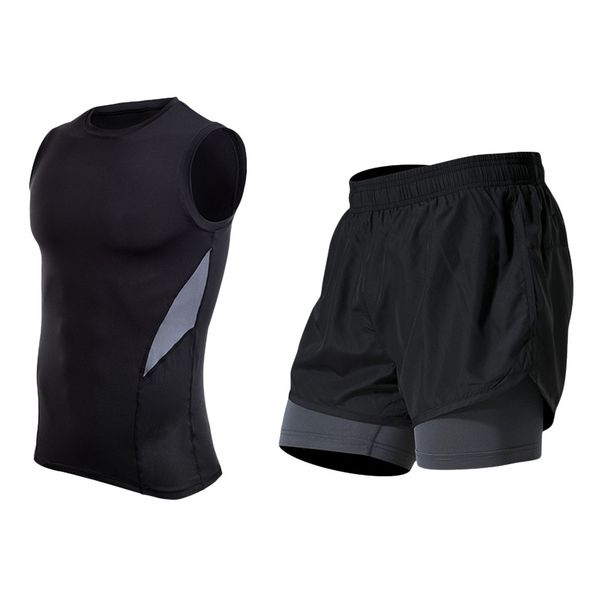 

2019 fashion clothing mens fitness bodybuilding skin tight-drying sleeveless shirt pants suits stylische bequeme herrenmode, Gray
