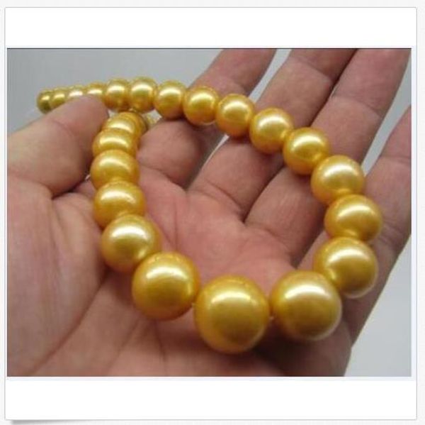 

aaa18"12-15mm natural real south sea yellow golden pearl necklace pure 14k, Silver