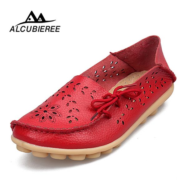 

spring shoes woman flats genuine leather fashion shoes female cutout slip on ballet flats loafers casual ladies boat footwear, Black