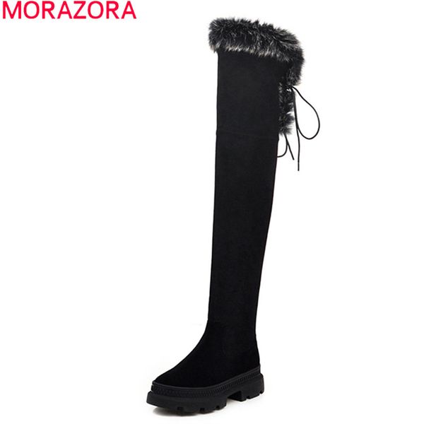 

morazora 2020 new brand keep warm over the knee boots med heels round toe ladies shoes black color winter women boots
