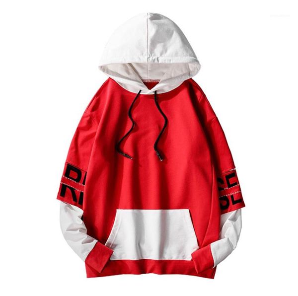 

printed hoodies patchwork solid pullover male sweatshirts loose fashion boys streetwears with pockets spring mens letter, Black