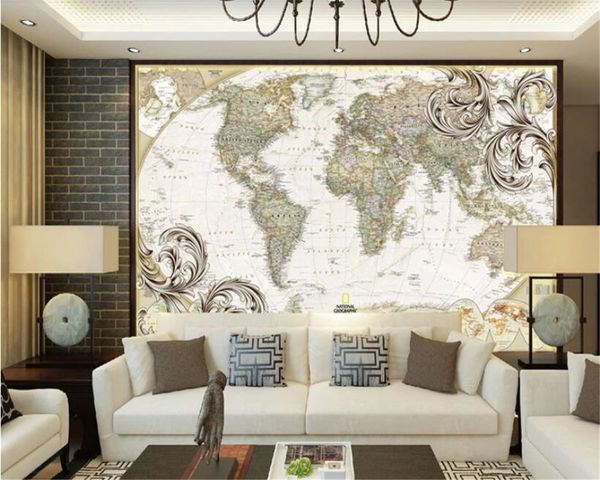 Papel de parede de parede beibehang 3d adesivo personalizado Papel de parede Europeu retro mapa náutico mapa de tv fundo de parede jornal home decor