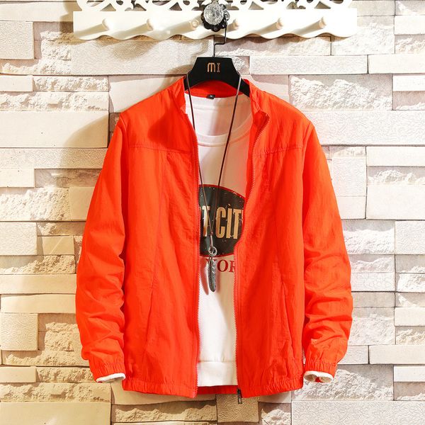 

men sunscreen clothes spring summer new slim jacket youth students plus size casual coat solid color stand collar men's jacket, Black;brown