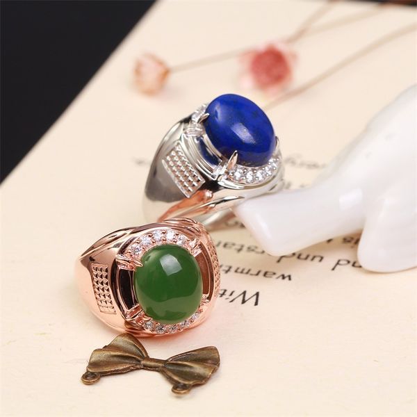 

gemstone ring natural live mouth 925 silver plated 18 k gold inlaid lapis lazuli jasper fashion gemstone ring bracelet