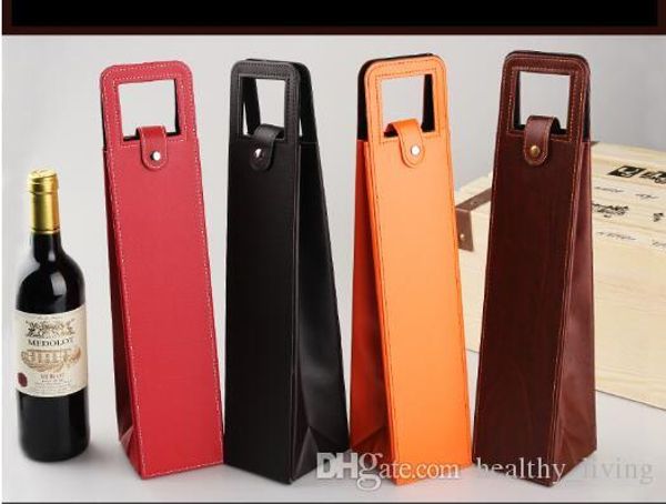 

new luxury portable pu leather single red wine bottle tote bag packaging case gift storage boxes with handle-z019