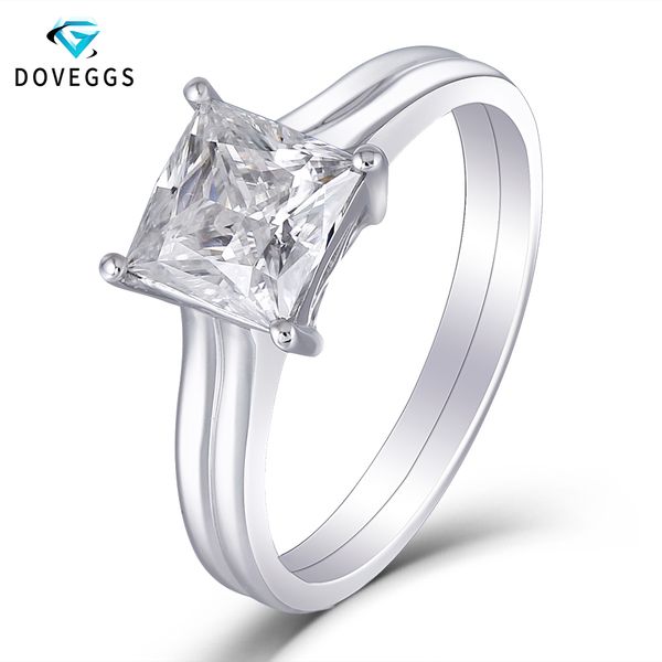 

doveggs solitaire ring 14k white gold 1.5 carat ct 6.5mm f color princess cut moissanite diamond engagement ring t200701, Slivery;golden