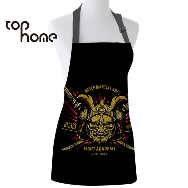 

ome kitchen apron dark japanese samurai bushido printed sleeveless canvas aprons for men women kids home cleaning tools