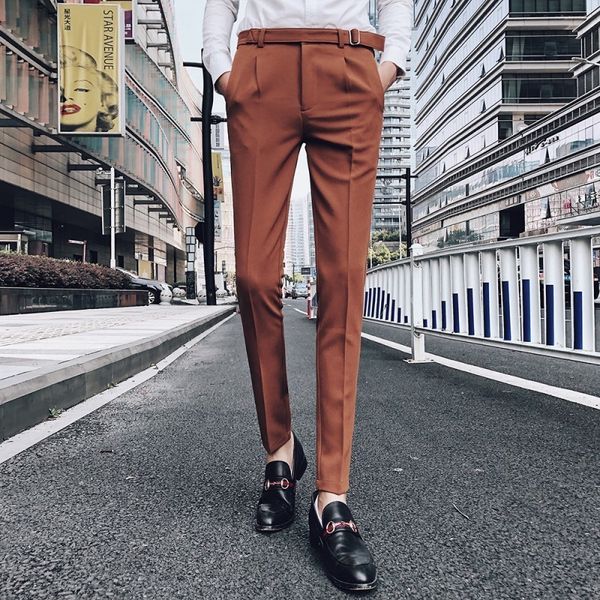 

nice men's suit trousers pantalon homme costume male high-grade solid color mens brown trousers slim fit business suit pants, White;black