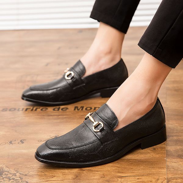 

men casual leather shoes formal men dress business slip on loafers luxury italian style wedding party club fashion shoes s5, Black